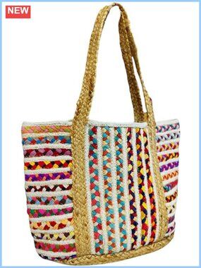 Hand Woven Jute Cotton Tote Bag Beach Shoulder Handbag